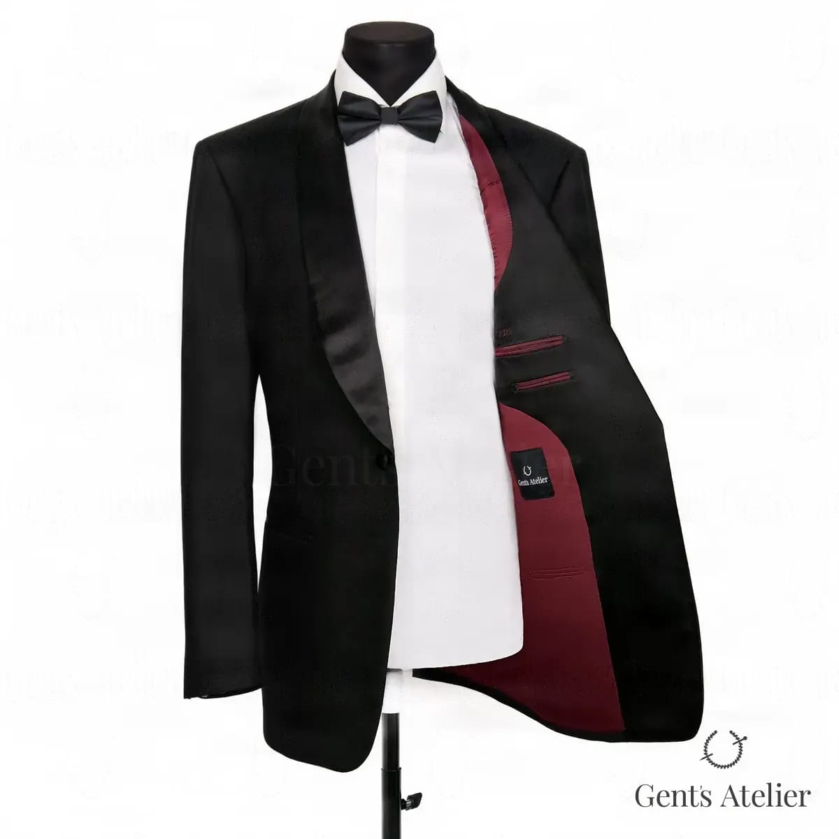 Черный смокинг с атласным лацканом из ткани Vitale Barberis Canonico - Спереди
